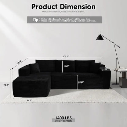 104" Cloud Sectional Couch with L-Shape Chaise,Modern Modular Sofa with Deep Seat, Upholstered Couches for Living Room Bed